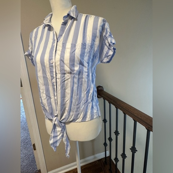 BeachLunchLounge Blue White Striped Tie Front Button Down Shirt Size XS - Picture 5 of 6